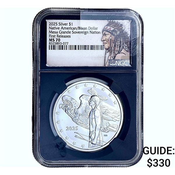 2025 NGC MS70 Native American/Bison 1OZ SIlver $1