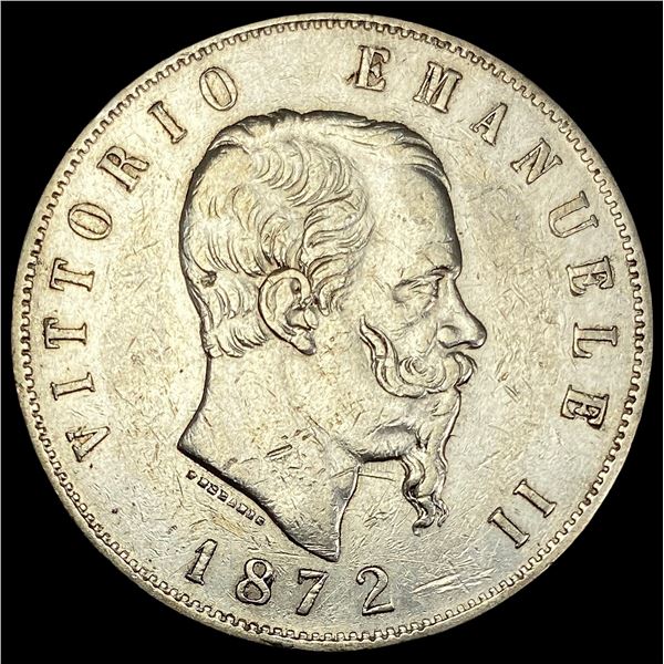 1872 Italy Silver 5 Lira CLOSELY UNCIRCULATED