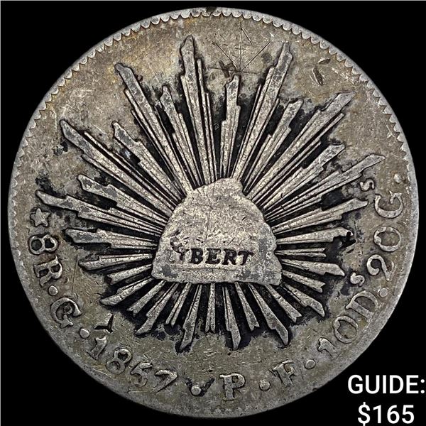 1857Go PF Mexico Silver 8 Reales NEARLY UNCIRCULATED