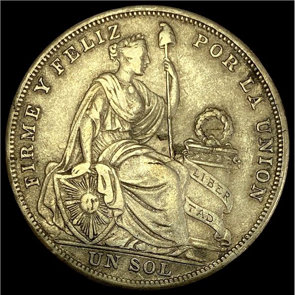 1925 Peru Silver 1 Sol NEARLY UNCIRCULATED