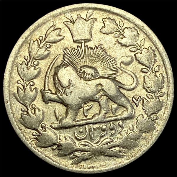 1327 AH Persia Mohammad Ali Shah Silver 2 Qeran CLOSELY UNCIRCULATED