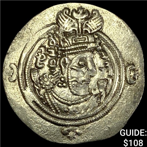 Sasanian Khusru II 591-628 AD Silver Drachm CH AU