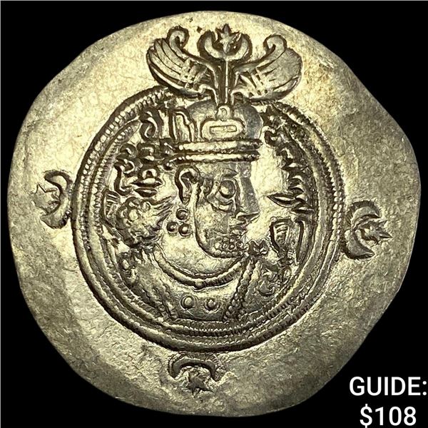 Sasanian Khusru II 591-628 AD Silver Drachm CH AU