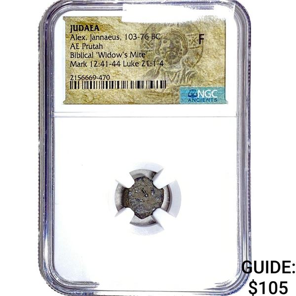 Judaea Alex, Jannaeus 103-76 BC Bronze Purtah NGC F