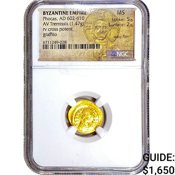Byzantine Phocas 602-610 AD Gold Tremissis NGC MS