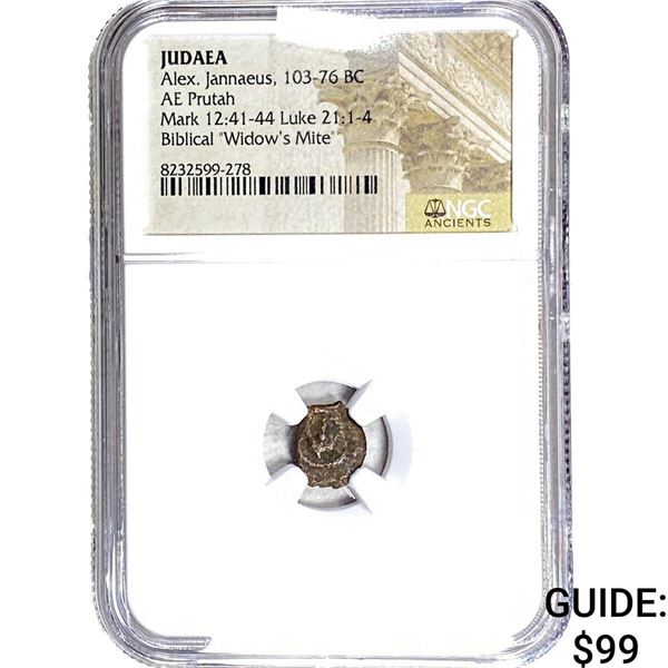 Judaea Alex, Jannaeus 103-76 BC Bronze Purtah NGC