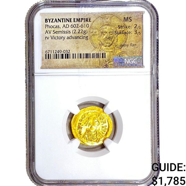 Byzantine Phocas 602-610 AD Gold Semissis NGC MS