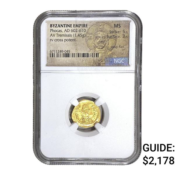 Byzantine Phocas 602-610 AD Gold Tremissis NGC MS