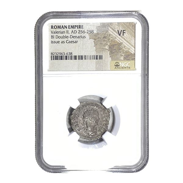 Roman Valerian II 256-258 AD Bi Dbl-Denarius NGC VF