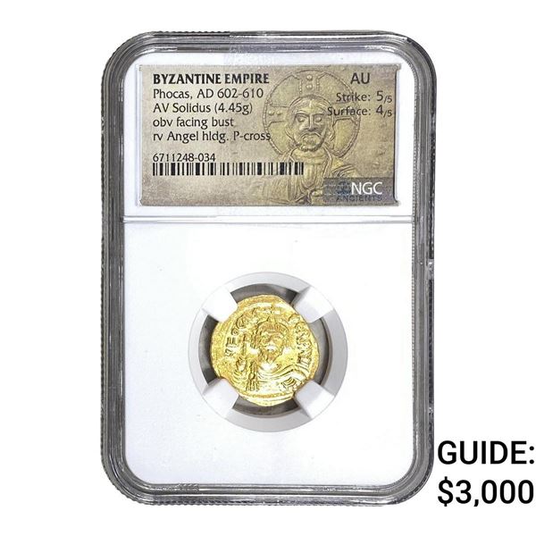 Byzantine Phocas 602-610 AD Gold Solidus NGC AU