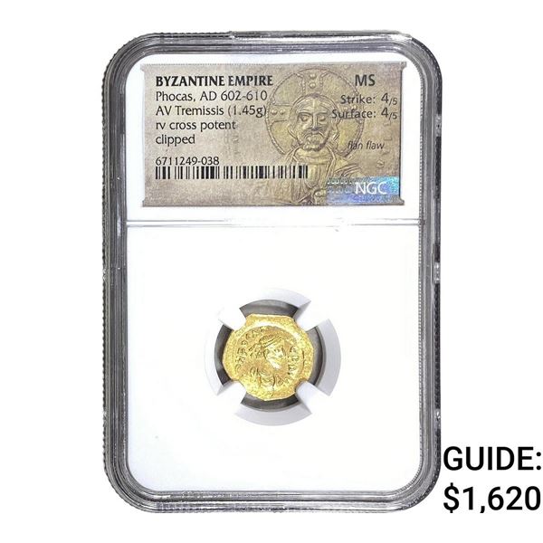 Byzantine Phocas 602-610 AD Gold Tremissis NGC MS