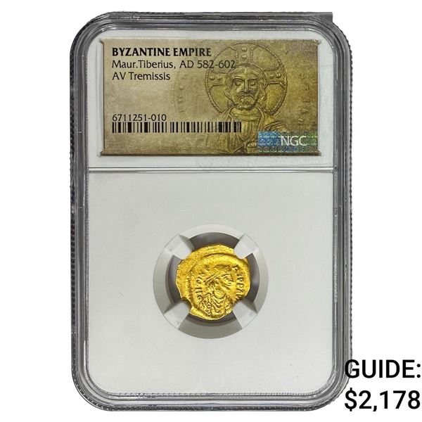 Byzantine Maur. Tiberius, AD 582-602 Gold Tremississ NGC