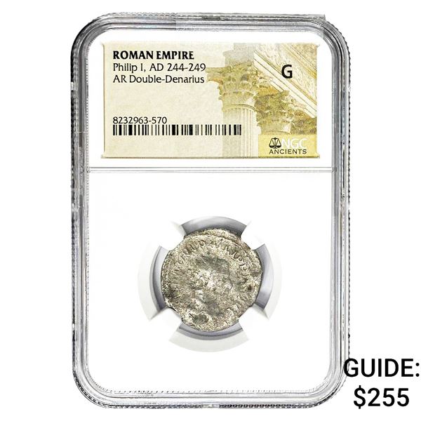 Roman Phillip I, AD 244-249 SIlver Dbl-Denarius  G