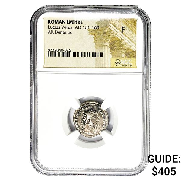 Roman Lucius Verus AD 161-169 Silver Denarius NGC F
