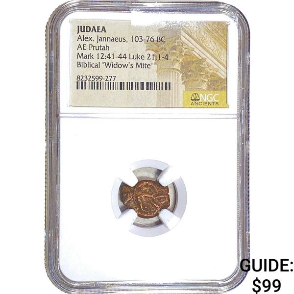 Judaea Alex, Jannaeus 103-76 BC Bronze Purtah NGC