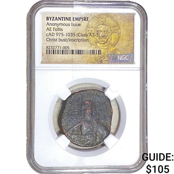 Byzantine Emp cAD 975-1035 Bronze Follis NGC