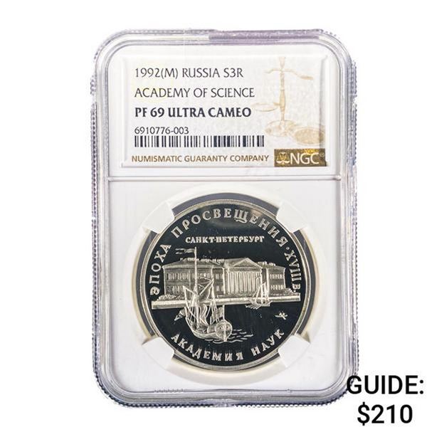 1992(M) Russia Silver 3 Roubles AoS NGC PF69 UC