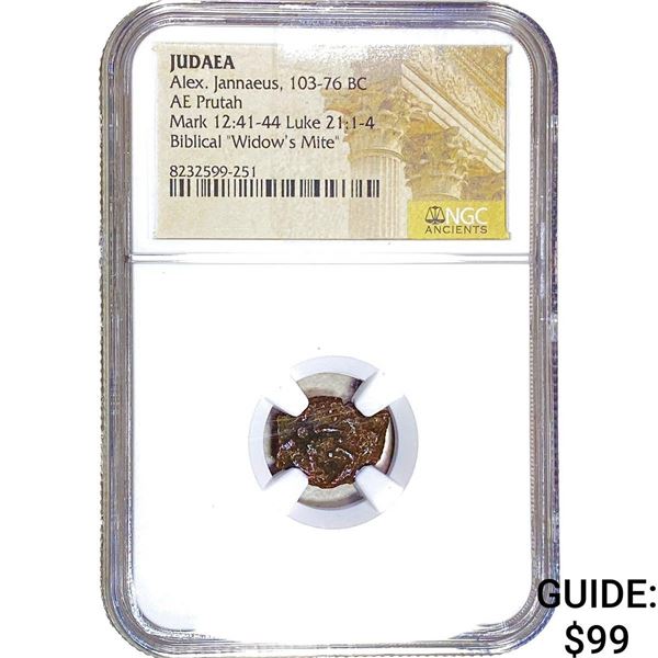 Judaea Alex, Jannaeus 103-76 BC Bronze Purtah NGC