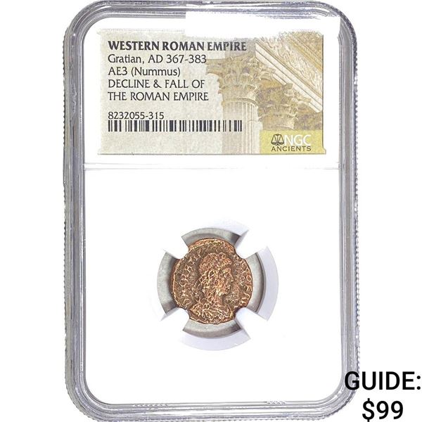 Roman Gratyian 367-383 AD AE3 Bronze Nummus NGC