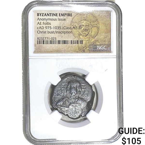Byzantine Emp cAD 975-1035 Bronze Follis NGC