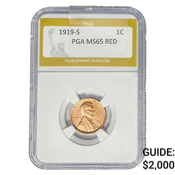 1919-S Wheat Cent PGA MS65 RED