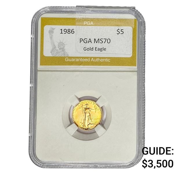 1986 1/10oz $5 Gold American Eagle PGA MS70