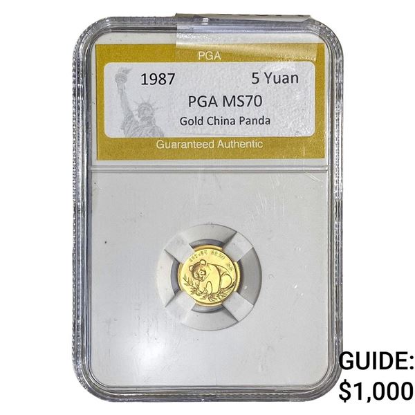 1987 1/20oz Gold China Panda 5 Yuan PGA MS70