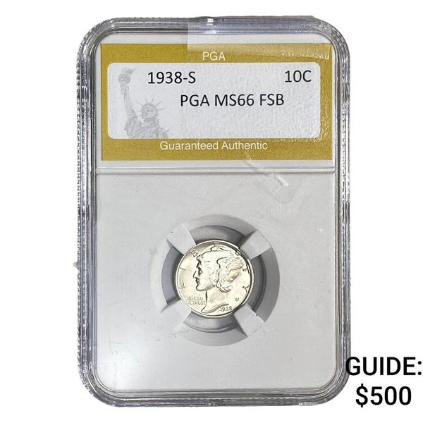 1938-S Mercury Silver Dime PGA MS66 FSB