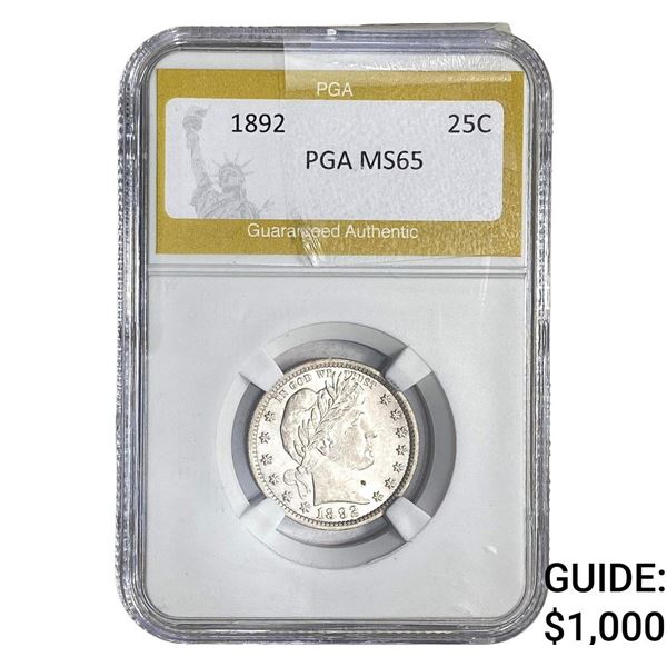 1892 Barber Quarter PGA MS65