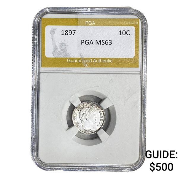 1897 Barber Dime PGA MS63