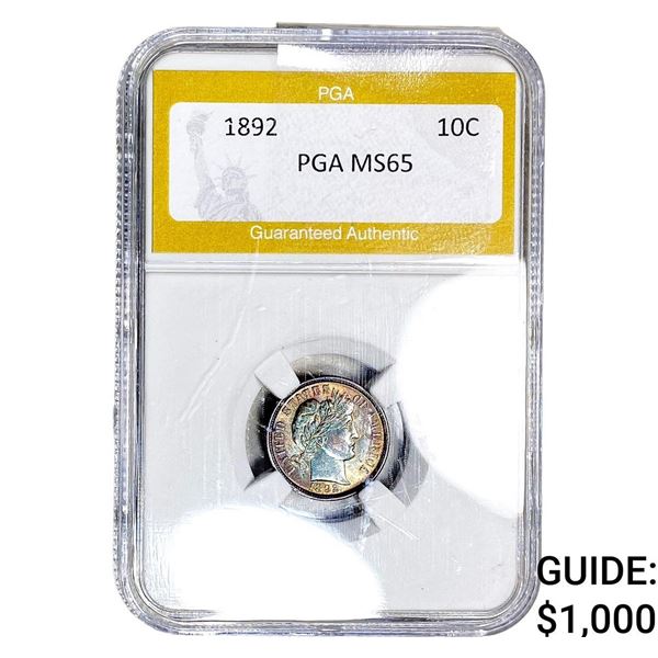 1892 Barber Dime PGA MS65
