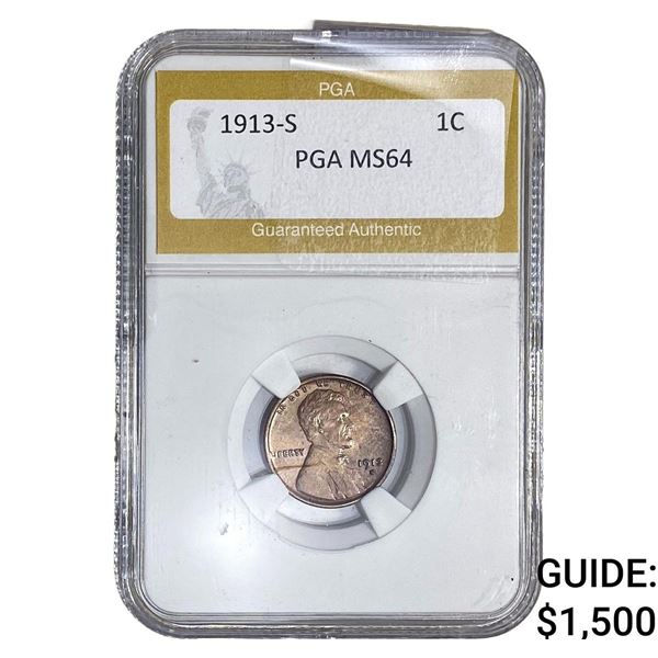 1913-S Wheat Cent PGA MS64