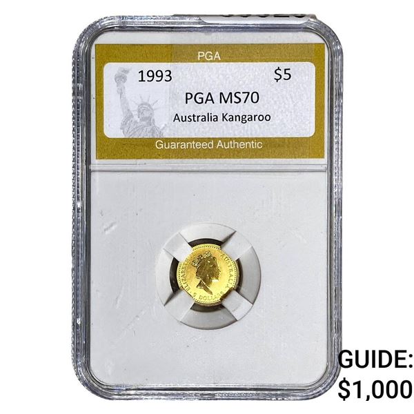 1993 1/20oz Gold $5 Australia Kangaroo PGA MS70