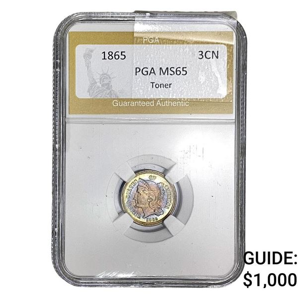 1865 Nickel Three Cent PGA MS65 Toner