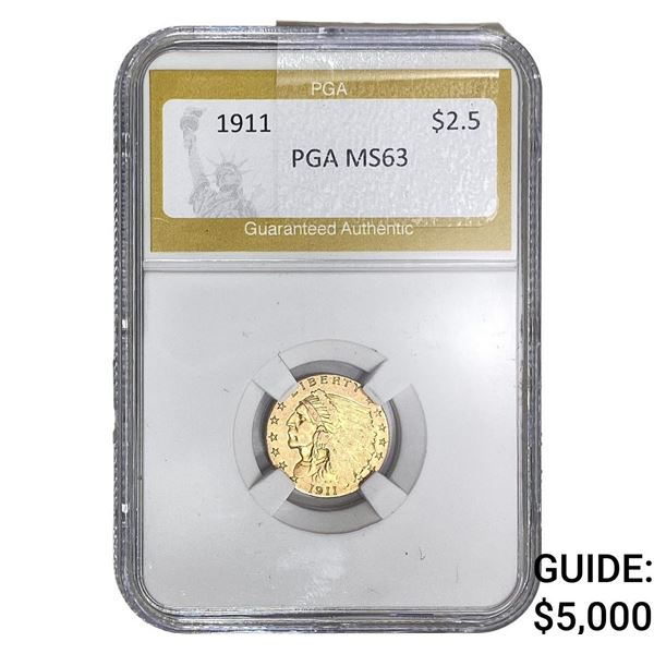 1911 $2.50 Gold Quarter Eagle PGA MS63
