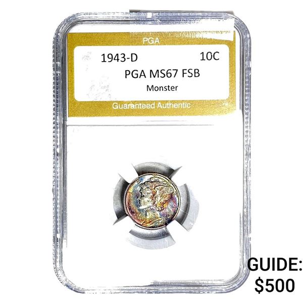 1943-D Mercury Silver Dime PGA MS67 FSB Monster