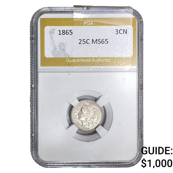 1865 Nickel Three Cent PGA MS65