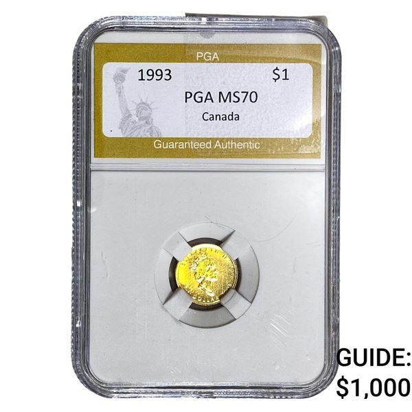 1993 1/20oz Gold Canada $1 PGA MS70
