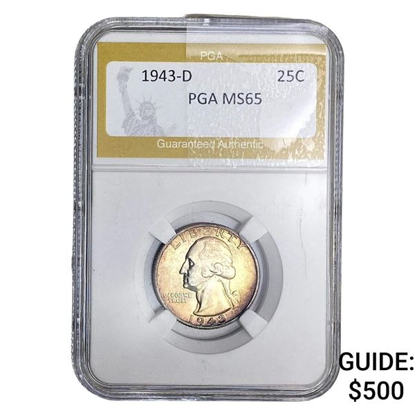 1943-D Washington Silver Quarter PGA MS65