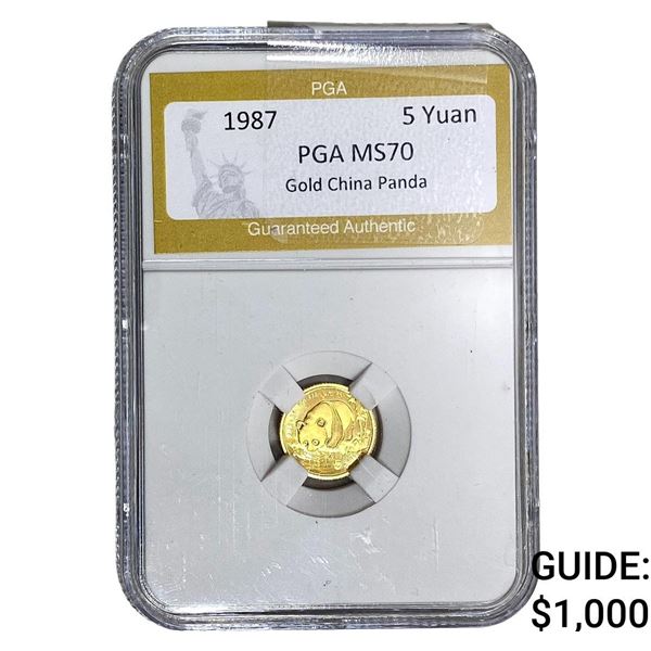 1987 1/20oz Gold China Panda 5 Yuan PGA MS70