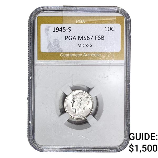 1945-S Mercury Silver Dime PGA MS67 FSB Micro S