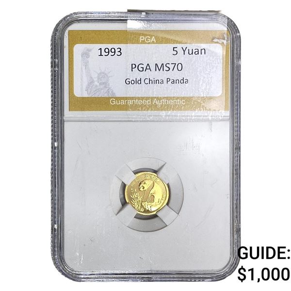 1993 1/20oz China Gold Panda 5 Yuan PGA MS70