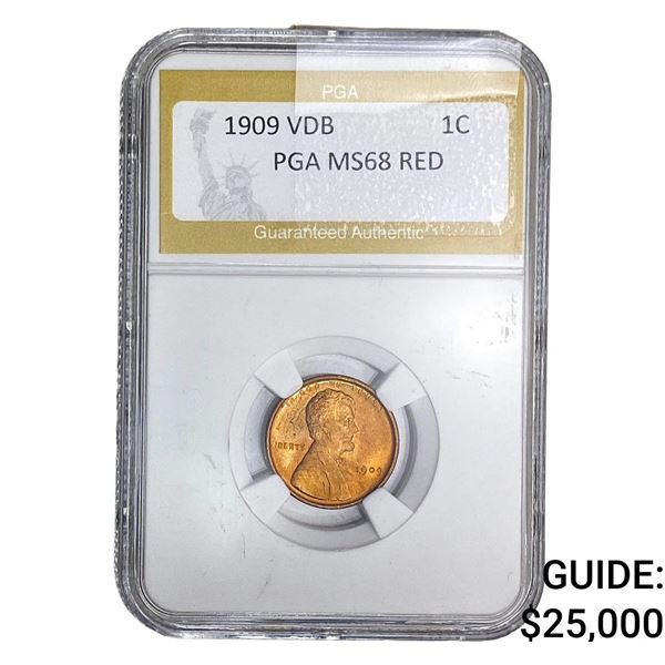 1909 VDB Wheat Cent PGA MS68 RED
