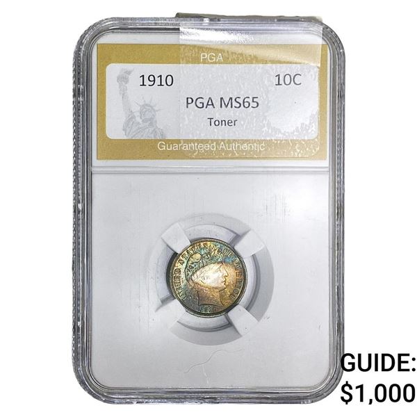 1910 Barber Dime PGA MS65 Toner