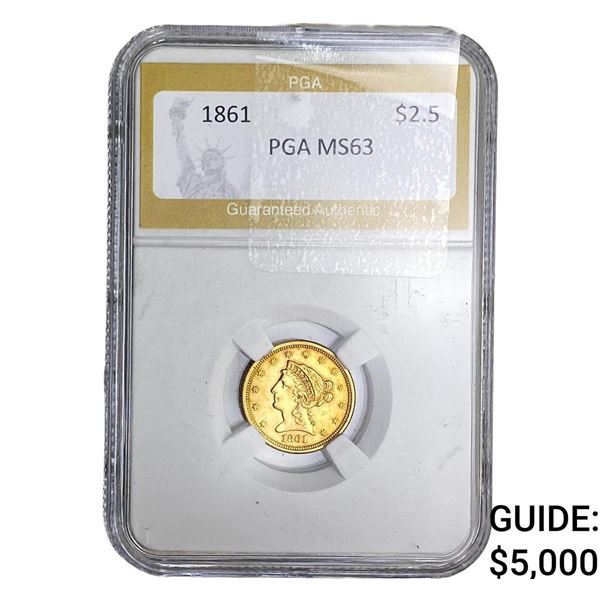 1861 $2.50 Gold Quarter Eagle PGA MS63