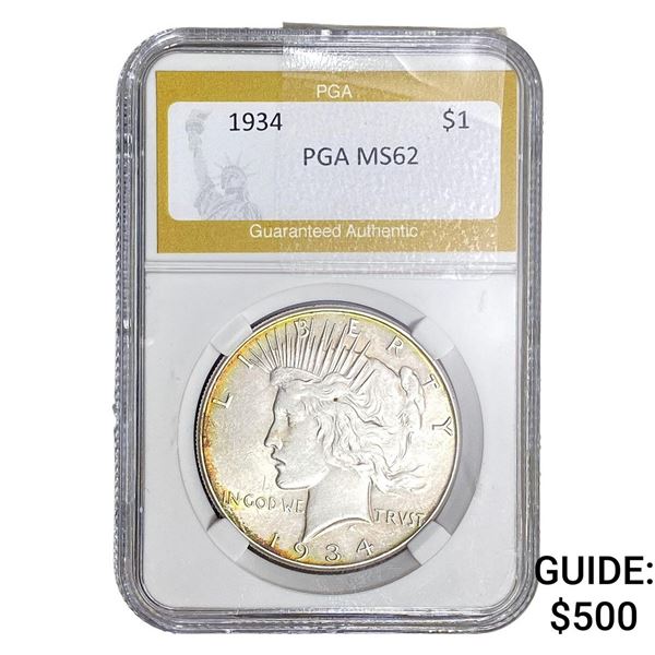 1934 Silver Peace Dollar PGA MS62