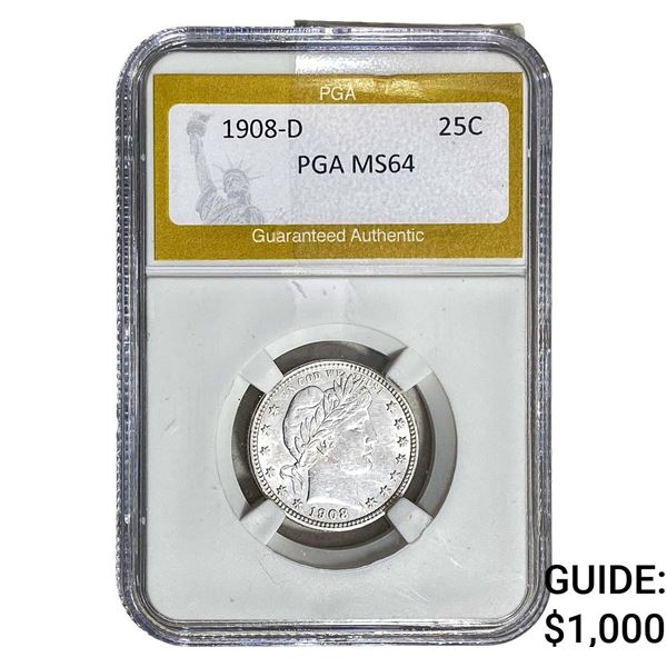 1908-D Barber Quarter PGA MS64