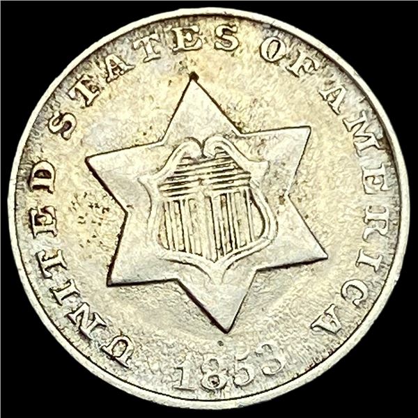 1853 Silver Three-Cent Piece CHOICE AU