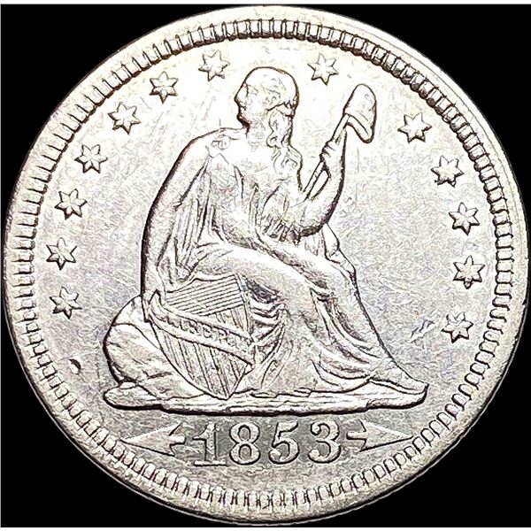 1853 Arrows/Rays Seated Liberty Quarter CLOSELY UNCIRCULATED