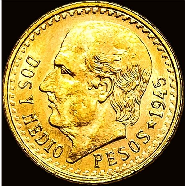 1945 Mexico Gold 2 1/2 Pesos .0603oz BU